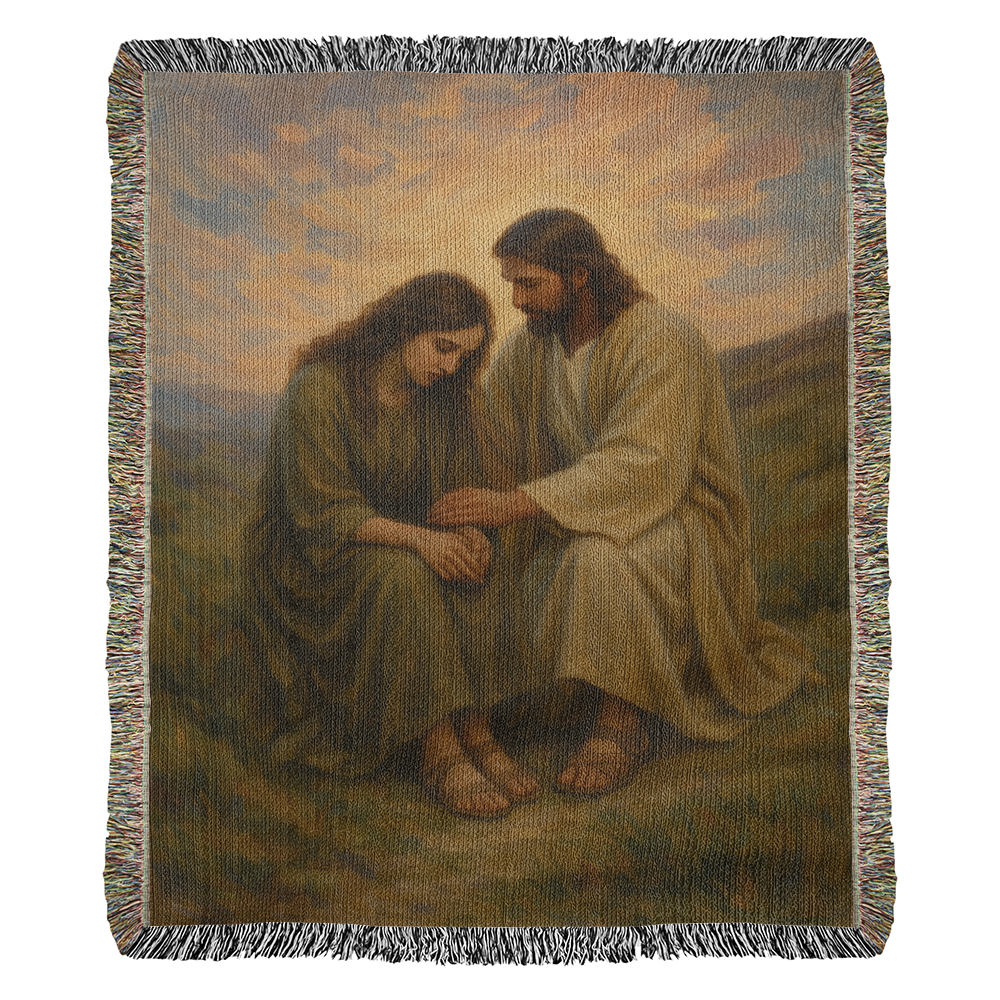 You Are Not Alone – Christian Woven Blanket, Jesus Comforting Woman Throw
