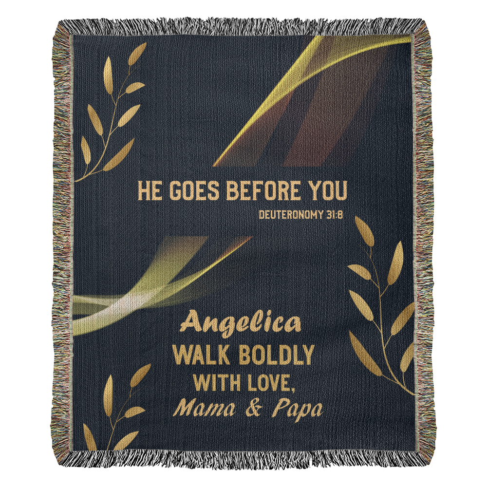 He Goes Before You – Deuteronomy 31:8 Christian Woven Blanket, Scripture Throw
