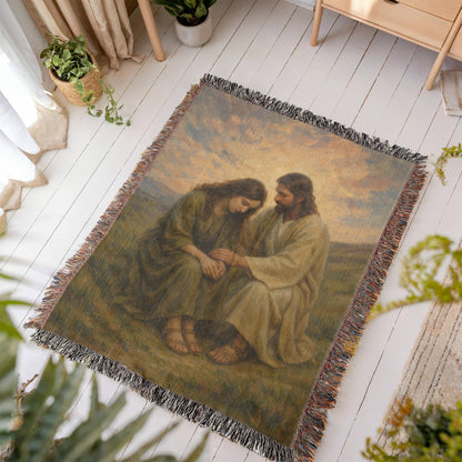 You Are Not Alone – Christian Woven Blanket, Jesus Comforting Woman Throw
