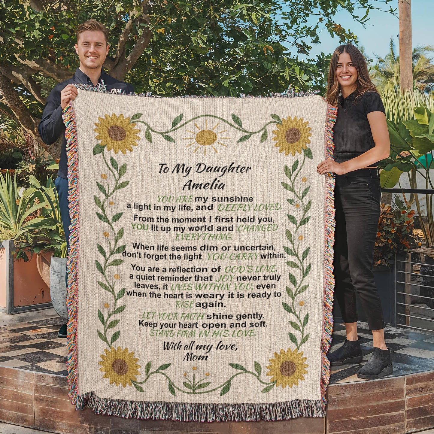 To My Daughter – Personalized Woven Blanket, Custom Cotton Throw Gift