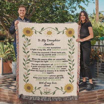 To My Daughter – Personalized Woven Blanket, Custom Cotton Throw Gift