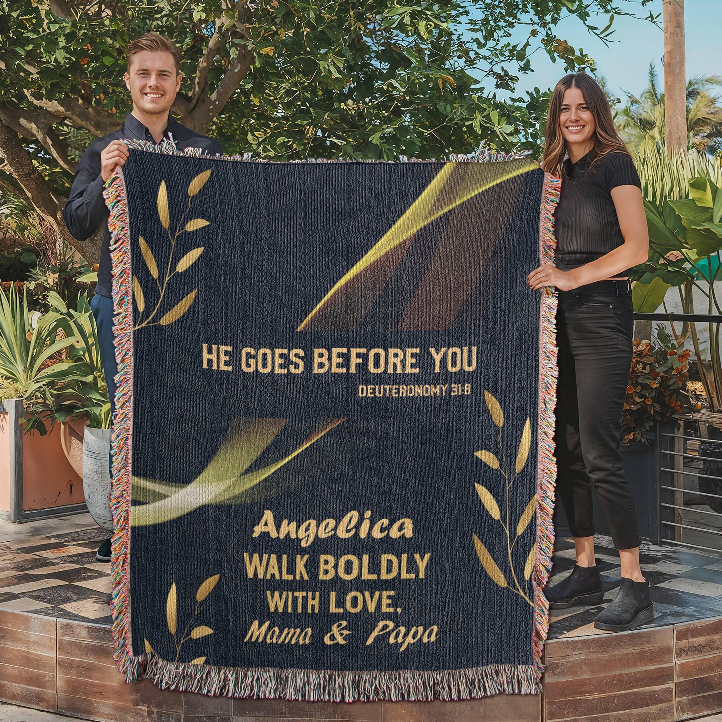 He Goes Before You – Deuteronomy 31:8 Christian Woven Blanket, Scripture Throw