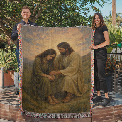 You Are Not Alone – Christian Woven Blanket, Jesus Comforting Woman Throw