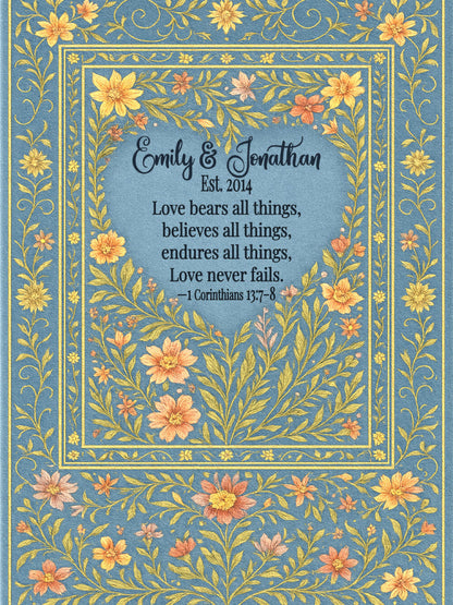 Personalized Christian Wedding Woven Blanket – Love Bears All Things