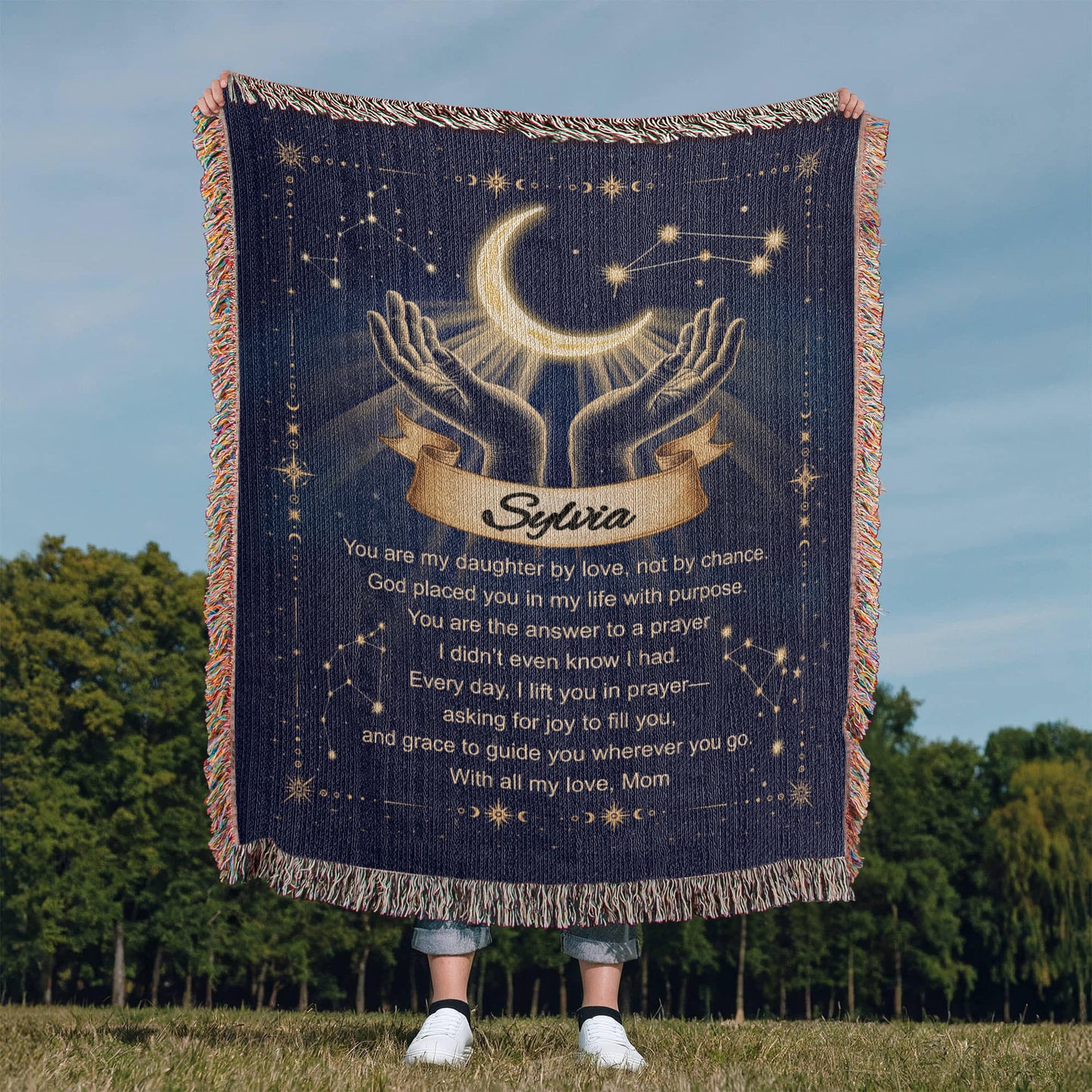 Woven Blanket Gift for Bonus or Stepdaughter – Personalized from Mom or Stepmom