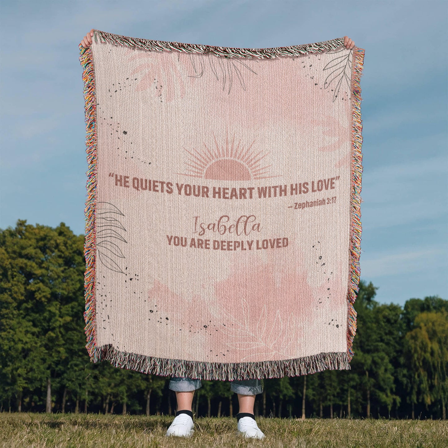 He Quiets Your Heart – Zephaniah 3:17 Christian Woven Blanket, Scripture Throw