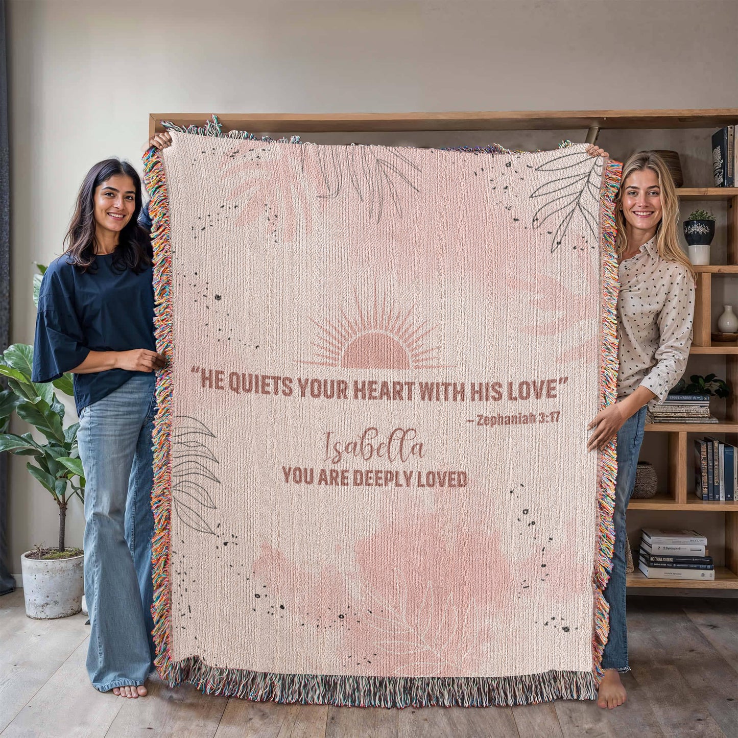 He Quiets Your Heart – Zephaniah 3:17 Christian Woven Blanket, Scripture Throw