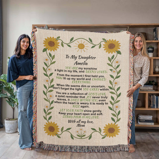 To My Daughter – Personalized Woven Blanket, Custom Cotton Throw Gift