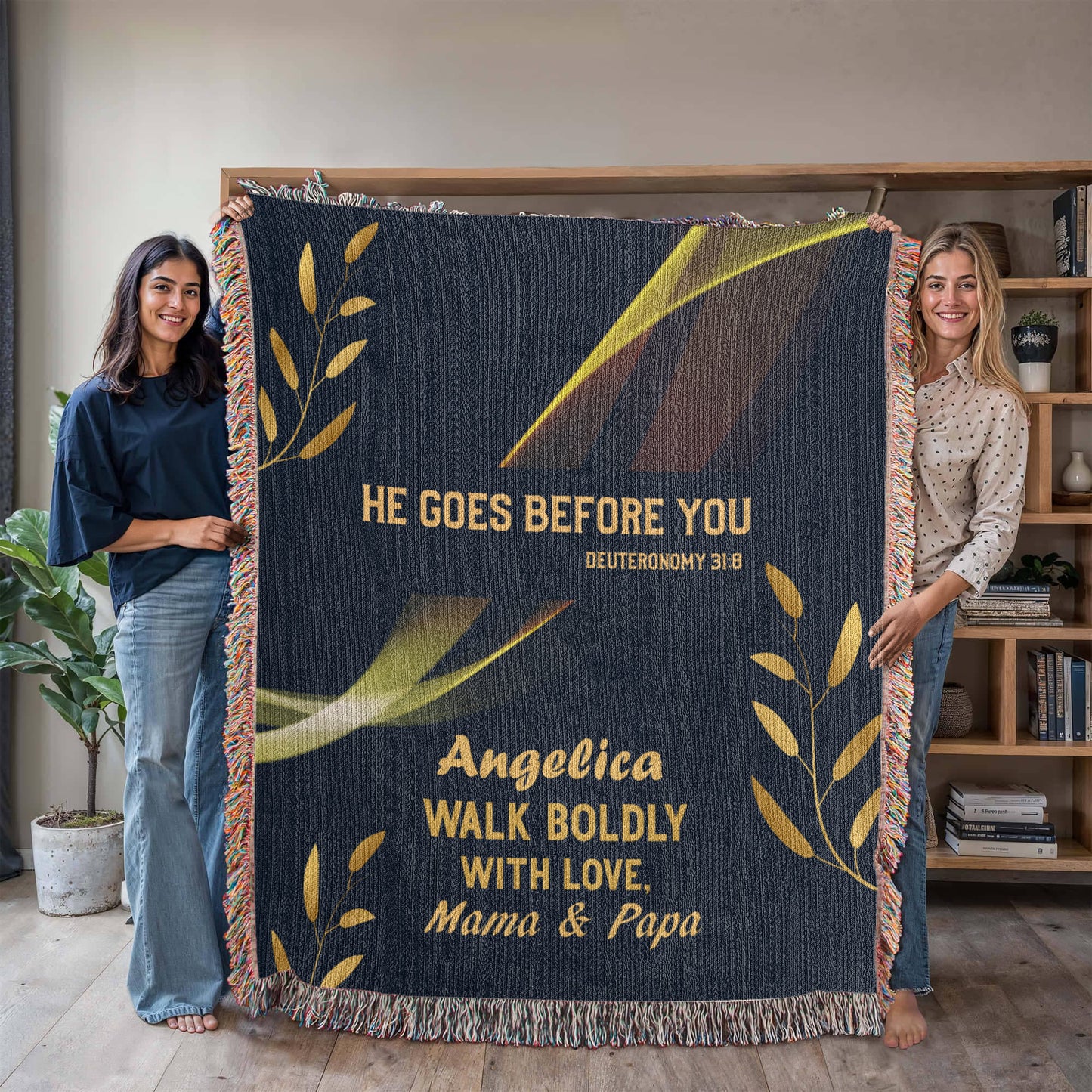 He Goes Before You – Deuteronomy 31:8 Christian Woven Blanket, Scripture Throw