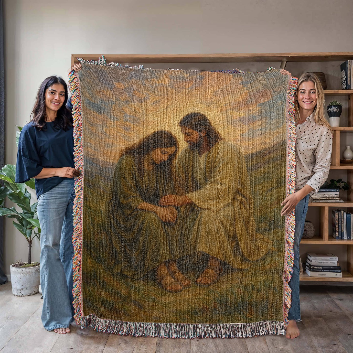You Are Not Alone – Christian Woven Blanket, Jesus Comforting Woman Throw