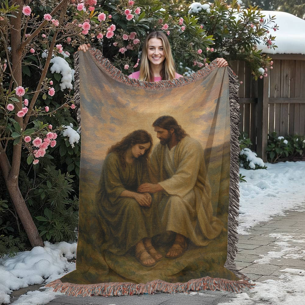 You Are Not Alone – Christian Woven Blanket, Jesus Comforting Woman Throw