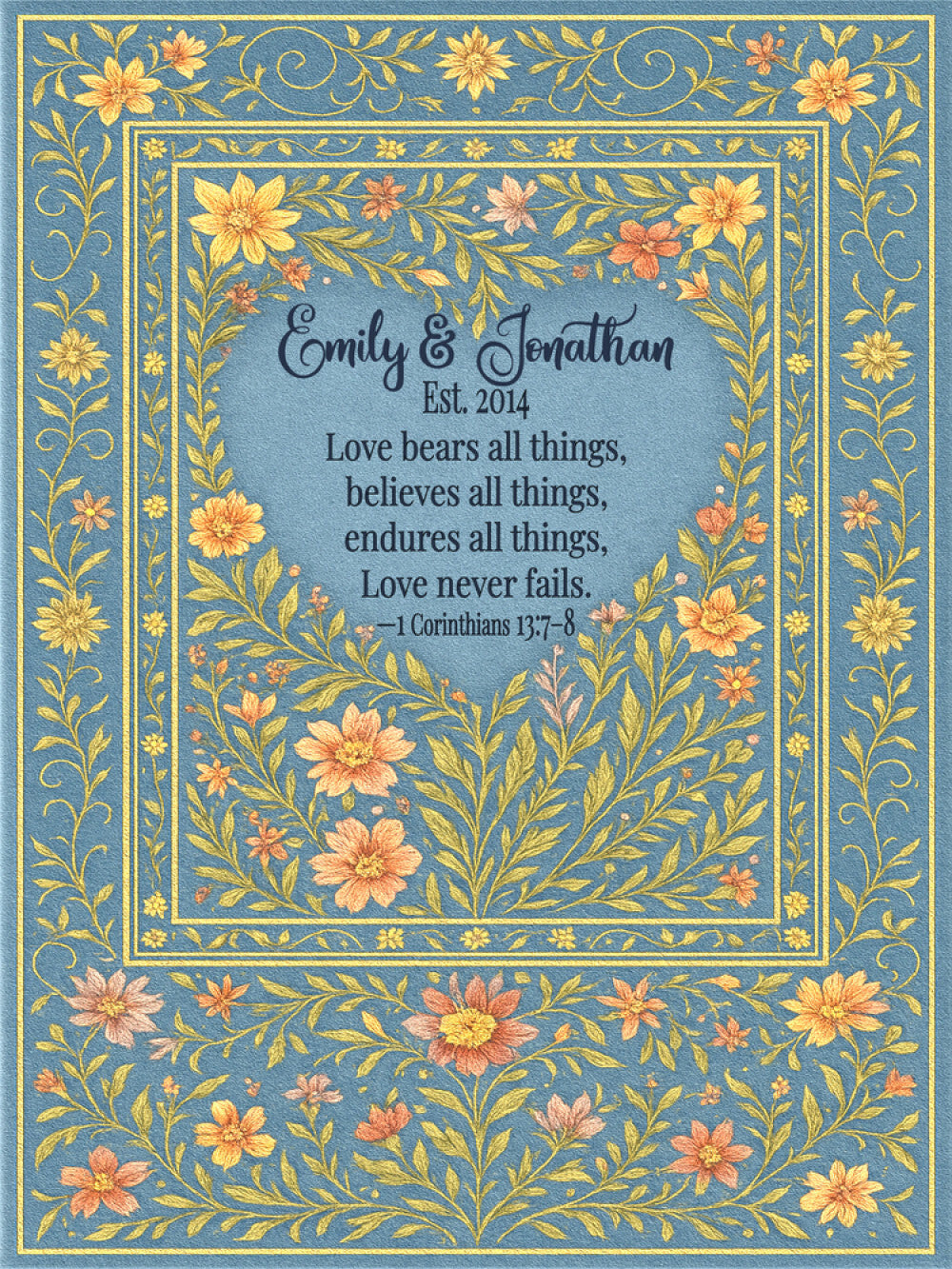 Personalized Christian Wedding Woven Blanket – Love Bears All Things
