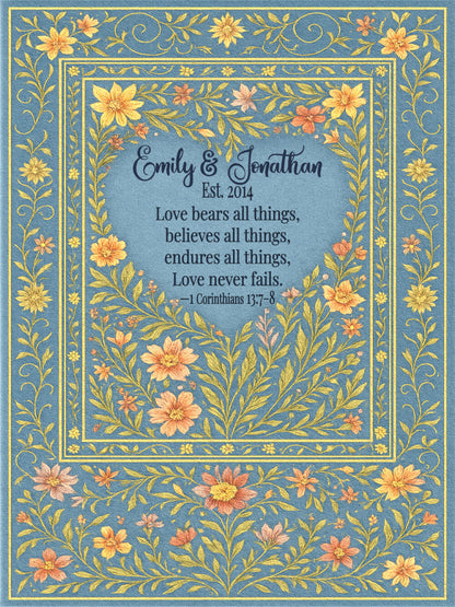 Personalized Christian Wedding Woven Blanket – Love Bears All Things