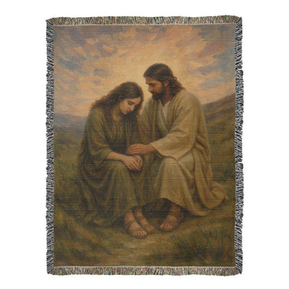You Are Not Alone – Christian Woven Blanket, Jesus Comforting Woman Throw