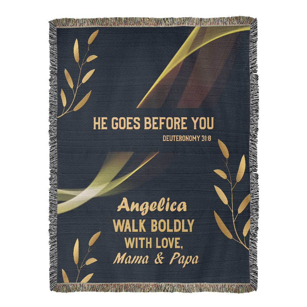He Goes Before You – Deuteronomy 31:8 Christian Woven Blanket, Scripture Throw