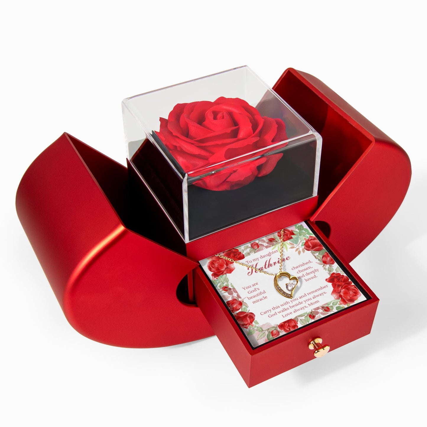 Personalized Heart Pendant Necklace Gift for Daughter in Red Rose Box