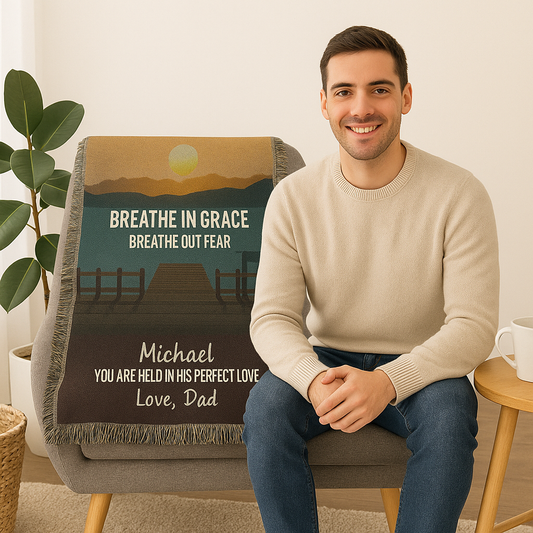 Breathe in Grace – Christian Woven Blanket, Personalized Scripture Throw