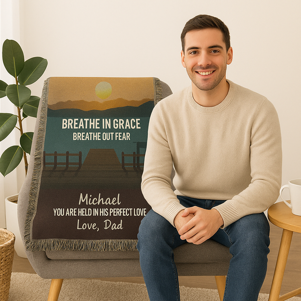 Breathe in Grace – Christian Woven Blanket, Personalized Scripture Throw